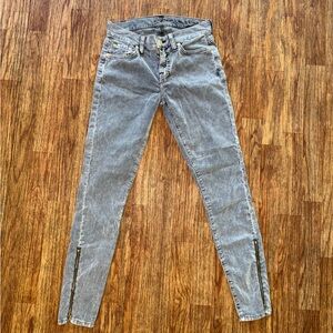 7 For All Mankind Gray Corduroy Skinny Jeans with Gold Zipper Ankle Size 25